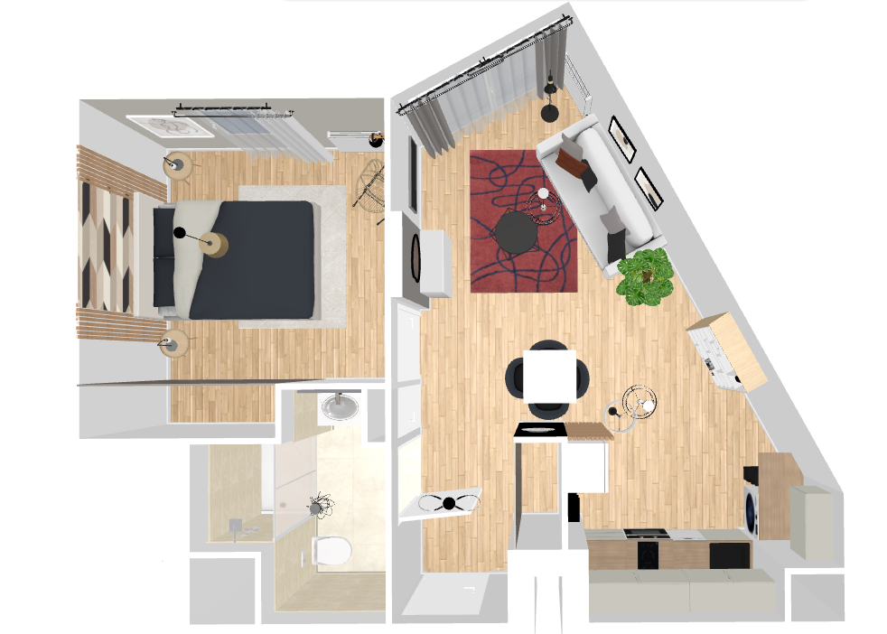 Plan d'aménagement appartement F2 - L'Atelier d'Angélique